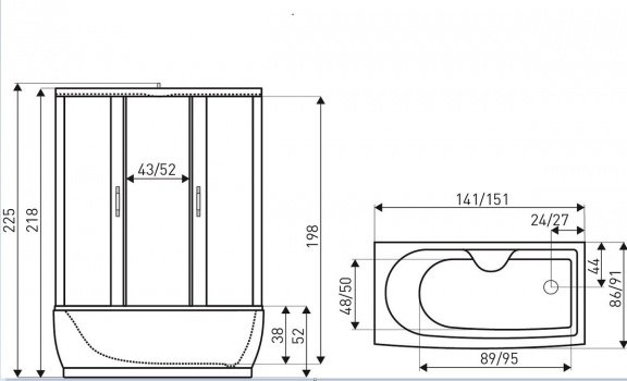 Sanifun douche-badcombinatie Tonio 1400 x 860 - 2