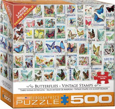 Eurographics - Butterflies - Vintage Stamps - 500 XL Stukjes - 2