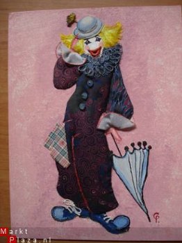 3D schilderijtje 30x40 cm clown van stof en geschilderd op l - 1