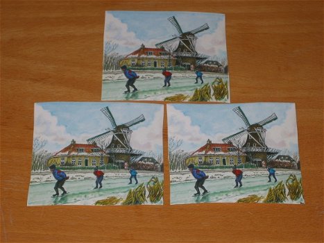 3D plaatjes --- WINTER --- SCHAATSEN bij de MOLEN - 1