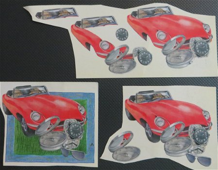 3D plaatjes --- VERVOER --- SPORTAUTO met een HORLOGE en een KOMPAS --- GROOT... - 1