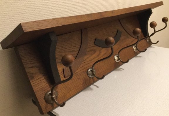 Stijlvolle art deco kapstok, eikenhout, leuke details - Afbeelding 5