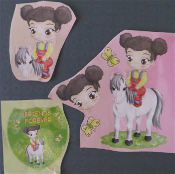 3D plaatjes --- KINDEREN --- MEISJE op de RUG van een PONY --- FRIENDS FOREVER - 1