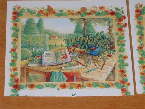 3D plaatjes --- BOEKEN en TEKENSPULLEN LIGGEN op de TUINTAFEL - 2