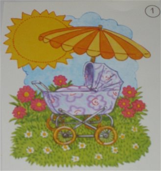 3D plaatjes --- BABY --- KINDERWAGEN STAAT ONDER de PARASOL - 2