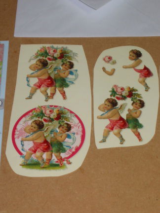 Vintage nr. 26 --- 3D SET voor WENSKAART --- 2 ENGELTJES met BLOEMEN - Afbeelding 2