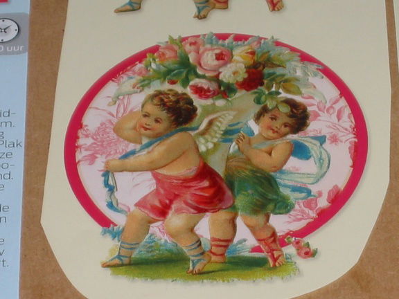 Vintage nr. 26 --- 3D SET voor WENSKAART --- 2 ENGELTJES met BLOEMEN - Afbeelding 3