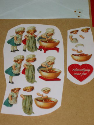 Vintage nr. 24 --- 3D SET voor WENSKAART --- 3 MEISJES zijn GEZELLIG aan het KOKEN - Afbeelding 2