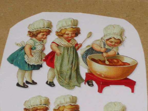 Vintage nr. 24 --- 3D SET voor WENSKAART --- 3 MEISJES zijn GEZELLIG aan het KOKEN - Afbeelding 3