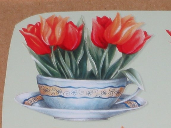 Kaart nr. 18 --- 3D SET voor WENSKAART --- MOOIE TULPEN in een KOPJE - Afbeelding 3