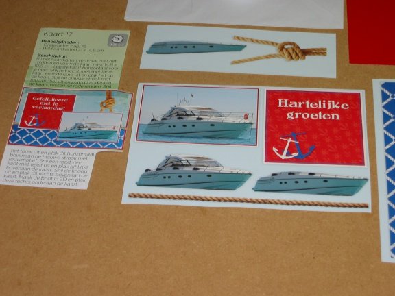 Kaart nr. 17 --- 3D SET voor WENSKAART --- EEN MOOIE BOOT--- Diverse teksten - Afbeelding 2