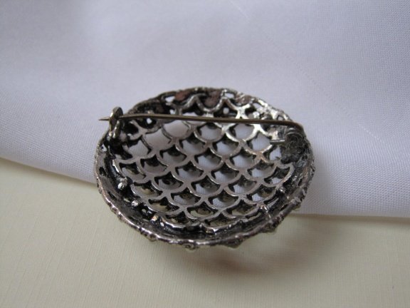 Broche antiek zilverkleurig vol zaadparel kraaltjes 3.9x3.9 cm - Afbeelding 7