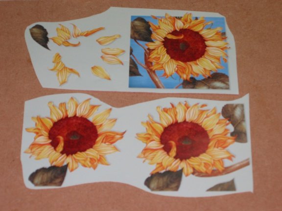Kaart nr. 11 --- 3D SET voor WENSKAART --- ZONNEBLOEM in een VIERKANT KADER - Afbeelding 2