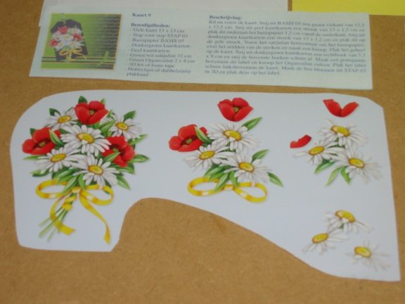 Kaart nr. 9 --- 3D SET voor WENSKAART --- BOEKET BLOEMEN met een STRIK - Afbeelding 2