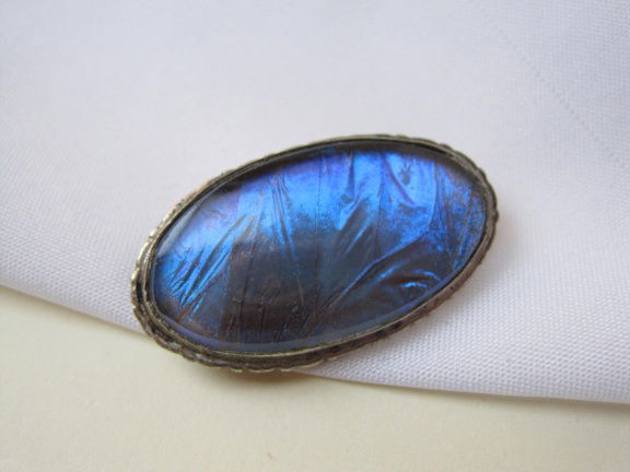 Broche zilverkleurig met blauwe butterfly wings Alfano Brasil 3.3x1.8 cm - Afbeelding 2