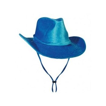 Suede cowboyhoed blauw bij Stichting Superwens! - 1