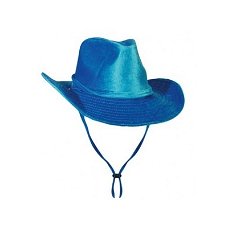 Suede cowboyhoed blauw bij Stichting Superwens!