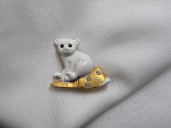 Broche Danecraft goudkleurig en wit emaille ijsbeertje 3.1x3.4 cm - Afbeelding 7