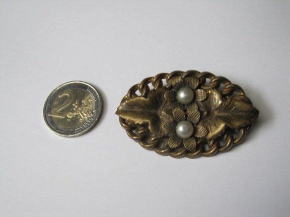 Broche antiek art nouveau met twee parelkralen 5.4x3.4 ccm - Afbeelding 2