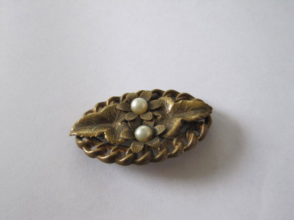 Broche antiek art nouveau met twee parelkralen 5.4x3.4 ccm - Afbeelding 3