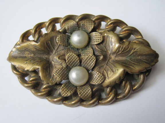 Broche antiek art nouveau met twee parelkralen 5.4x3.4 ccm - Afbeelding 5