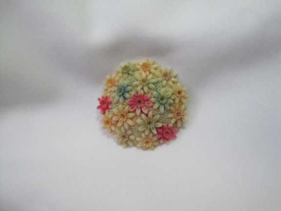 Broche celluloid gekleurde bloemetjes - Occupied Japan 2.9 cm. - Afbeelding 7