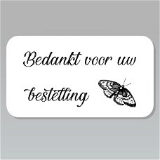 Zwart witte stickers bedankt bestelling vlinder 60x30mm (10 stuks)