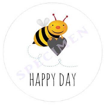 Witte stickers happy day bijtje Ø 40mm (24 stuks) - 1