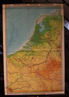 Schoolkaart van Nedeland, België en Luxemburg.