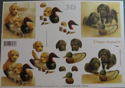 3D knipvel (A4) --- HOND-HONDEN --- Le Suh 416926 --- HOND met een HOUTEN EEND - 1