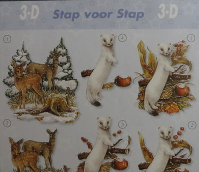 3D Knipvel (A4) --- DIVERSE DIEREN --- Nr. 08 --- HERTEN en een WITTE MARTER - 2