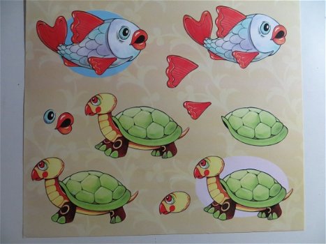 3D knipvel (A4) --- DIVERSE DIEREN --- Nr. 04 --- EEND, VIS en een SCHILDPAD - 3