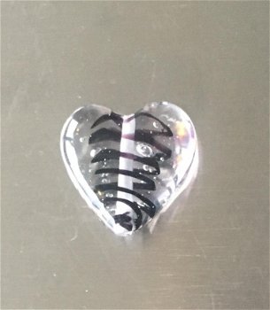 Handgemaakt doorzichtig hartje met zwart lint van glas NIEUW - 1