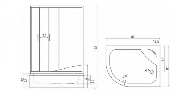 Sanifun douchecabine Kevana 1000 x 800 grafiet - 2