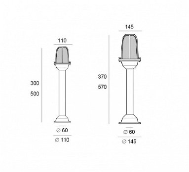 Steigerlamp 30 cm messing staand mat glas IP45 60Watt E27 110 x 300 (Ø x H), scheepslamp - 3