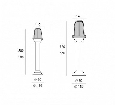 Steigerlamp 50 cm messing staand mat glas IP45 60Watt E27 110 x 500 (Ø x H), scheepslamp - 3