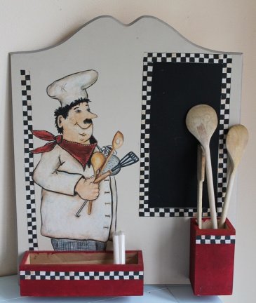 Krijtbord voor in de keuken met extra bakjes voor lepels etc - nr. 1