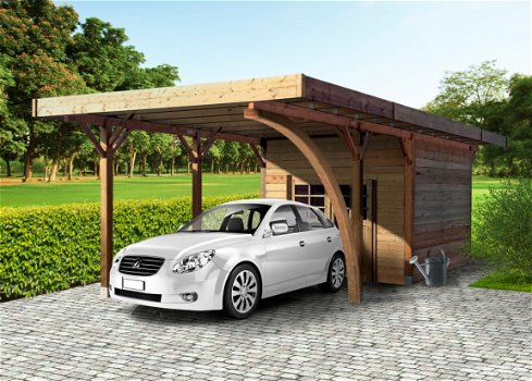 Tuinhuis-Blokhut carport combinatie (S7754): 4064 x 7064mm - 1