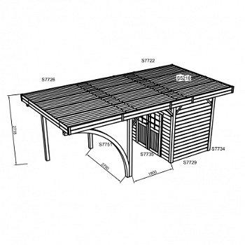 Tuinhuis-Blokhut carport combinatie (S7754): 4064 x 7064mm - 2