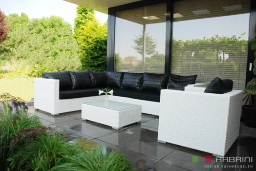 Loungeset lounge bank terras tuin wit wicker PROMO. - 1