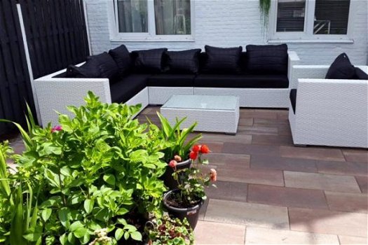 Loungeset lounge bank terras tuin wit wicker PROMO. - 7