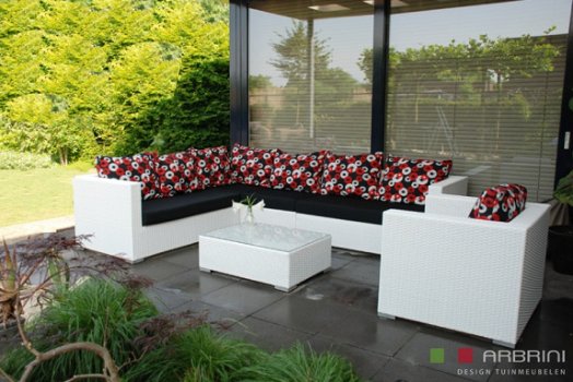 Loungeset lounge bank terras tuin wit wicker PROMO. - 1