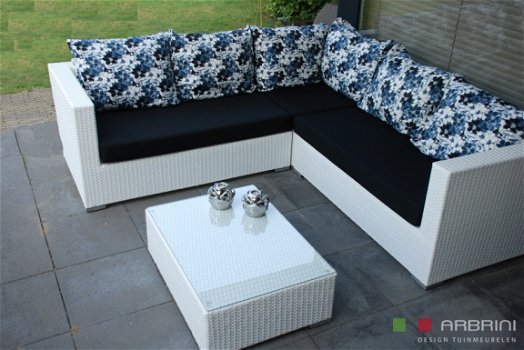 Loungeset lounche bank terras tuin wit wicker PROMO. - 2