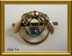 Oude broche met blauw geslepen steentje - 1 - Thumbnail