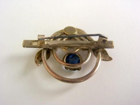 Oude broche met blauw geslepen steentje - 2