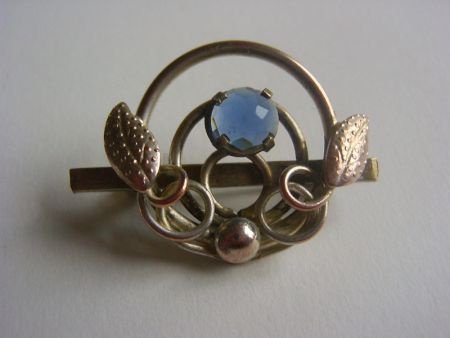 Oude broche met blauw geslepen steentje - 3