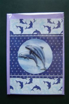 561 3d WENSKAART [dolfijnen blanco] - 1