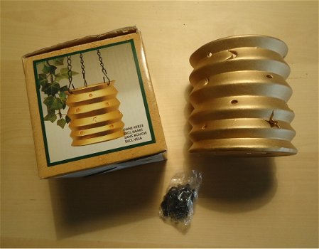 Nieuw goudkleurig aardewerk windlicht (doorsnee: 9 cm). - 3