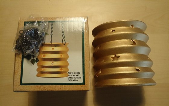 Nieuw goudkleurig aardewerk windlicht (doorsnee: 9 cm). - 4