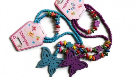Sieraden set vlinder voor meisje ketting en armbandje paars of blauw (laatste voorraad) - 1